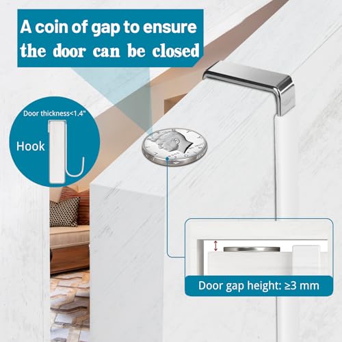 Over The Door Hooks, 4 Pack Steel Door Hangers Hook w/Rubber Coating, Fit 0.7''-1.4'' Door Width, Organizer for Living Room, Bedroom, Bathroom, Kitchen Hanging Clothes, Towels, Hat, Bag