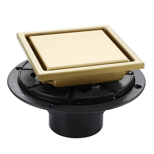 4 Inch Gold Shower Drain, SUS304 Stainless Steel Square Bathroom Floor Drain with Flange Reversible 2-in-1 Cover Insert Tiles for Filtering, Brushed Gold - color: Brushed Gold, size: 4 inch-Reversible