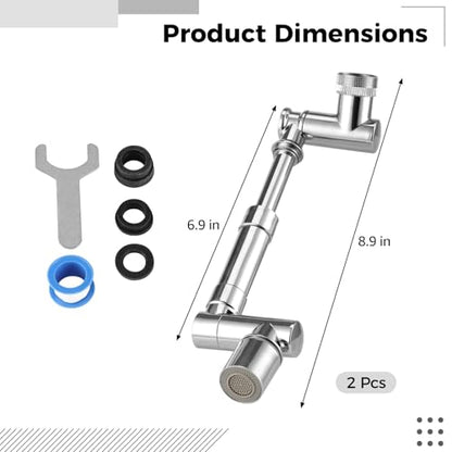 2 Pcs 1440° Swivel Faucet Extenders, Robotic Arm Faucet Aerator with 2 Water Modes, Extendable Kitchen Bathroom Sink Extender, Include Wrench, Tape, and Washer