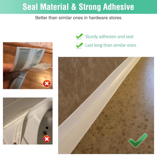 White Caulk Tape Bathroom Easy DIY Sealant Solution Peel & Stick for Bathtubs Toilets Walls Floors Tiles Wallpaper Edges, Quick & Mess-Free Waterproof Sealing, Create a Clean Finished Look in Minutes - color: White