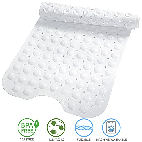 Tree Bud Bathtub Mats for Shower Tub Non-Slip Bath Mat 39 x 16 Inch Extra Long Shower Mat, Bath Tub Mat for Bathroom with Machine Washable, BPA Free for Kids (White) - color: White