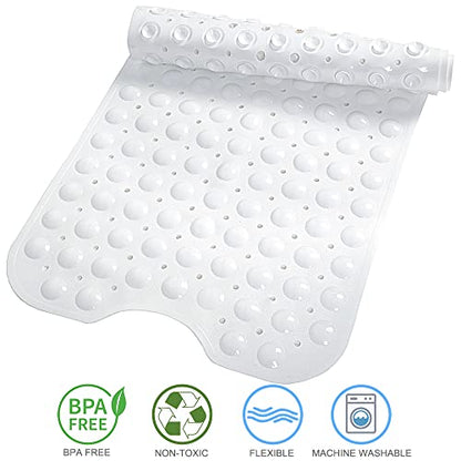 Tree Bud Bathtub Mats for Shower Tub Non-Slip Bath Mat 39 x 16 Inch Extra Long Shower Mat, Bath Tub Mat for Bathroom with Machine Washable, BPA Free for Kids (White) - color: White