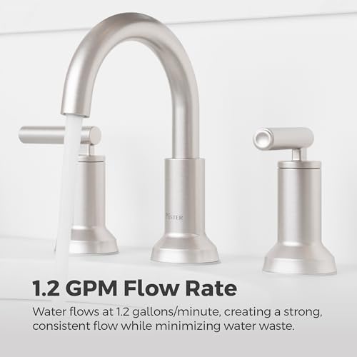 Pfister Capistrano Widespread Bathroom Sink Faucet 2 Handle 3 Hole Brushed Nickel Vanity Faucet with Push & Seal Drain TiteSeal Mount NSF Certified Bath Fixture LF049CSOGS - color: Spot Defense Brushed Nickel, size: 1 Pack