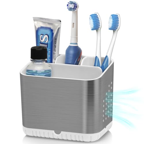 PARKMANI Toothbrush Holders for Bathrooms, Kids Electric Toothbrush and Toothpaste Holder, Brushed Nickel Toothbrush Caddy, Tooth Brushing Stand for Bathroom Organizer Countertop (Brushed Silver) - color: Brushed Silver