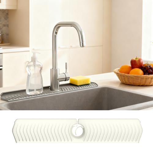 30 Inch Silicone Kitchen Sink Faucet Mat, Adjustable Waterproof Splash Guard Draining Mat Keep Countertops Dry (White) - color: White
