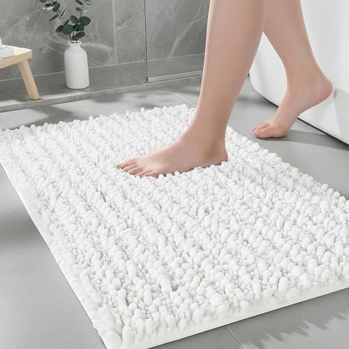 Bathroom Rugs Non Slip Washable 36x24, Extra Thick Soft Chenille Absorbent Bath Mat, High Density Barrier Non Slip Backing, Quick Dry Plush Shaggy Floor Carpet for Tub&Shower, White - color: White, size: 36" X 24"(Bathroom Rug)