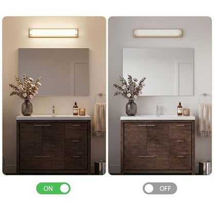 URSOLA LED Bathroom Light Fixtures Over Mirror 24.4” Vanity Light with Milky White Lampshade 4000K Daylight Gold Bath Bar (Gold) - color: Golden, size: 24inch