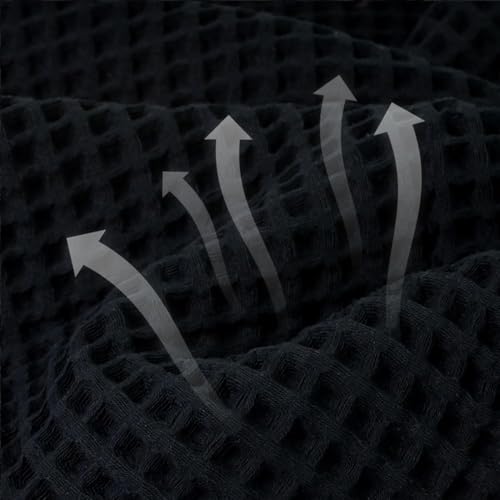 Jacquotha Waffle Bath Towel Set of 2 (Black) - Cotton, Thin, Low Lint | 31” x 62” Soft Bath Towels for Bathroom, Shower, Pool & Beach - color: Black