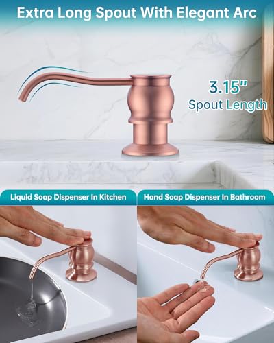 Brass Kitchen Soap Dispenser, Red Copper in Sink Liquid Dish Soap Dispenser, Under Sink Hand Metal Dispenser Pump, 47.2" Silicone Long Tube for 0.79 "- 1.38" Bottle Mouths - color: Red Copper, size: With Hose