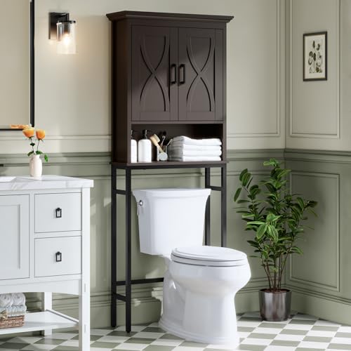 Over The Toilet Storage Cabinet, Over The Toilet Cabinet, Over The Toilet Bathroom Cabinet Above The Toilet with Inner Adjustable Shelf and Open Storage Bathroom Storage Organizer, Espresso - color: Espresso