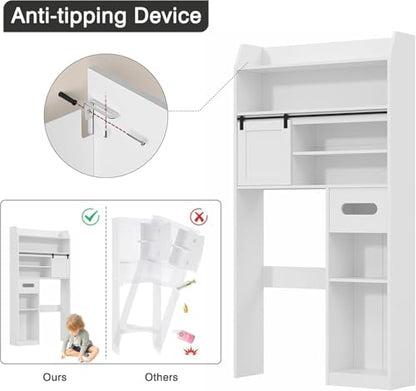 VECELO Over The Toilet Storage Cabinet with Sliding Doors, 63.8" Toilet Organizer with Adjustable Shelves, Paper Holder and Racks, for Bathroom Laundry, White - size: 34.3‘’*9‘’*63.8‘’（L*W*H）