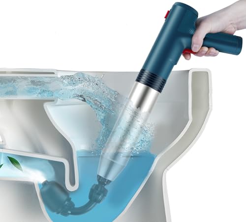Electric Toilet Plunger High Pressure Electric Air Drain Blaster Gun with Visual Barometer，Air Power Plunger for Bathroom,Kitchen Bathtub Toilet Floor Drain Clog Remover-Blue - color: Blue