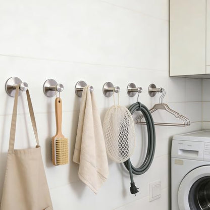 Bath Towel Hooks, 6 Pack Self Adhesive Coat Hooks, Sturdy No Drilling Robe Hook, SUS 304 Stainless Steel Heavy Duty, Wall Hooks for Bathroom Bedroom Kitchen (2 in, Brushed) - color: Brushed-6