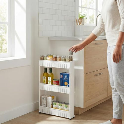 Lavish Home 3 Tier Shelf Rolling Cart - Narrow-Space Kitchen or Bathroom Shelf Organizer Cart - Slim Slide-Out Storage Shelves for Kitchen, Bathroom, Laundry and Pantry - size: 3-Tier
