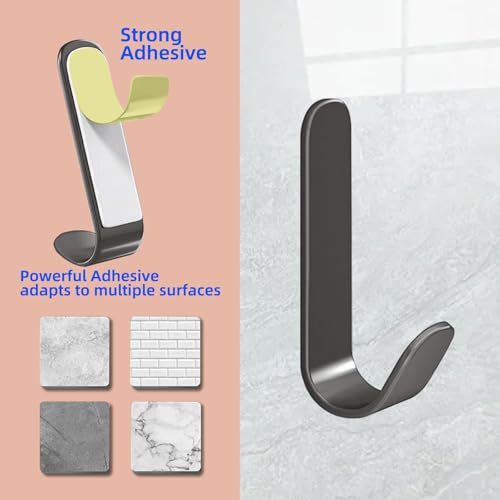 4 Pcs Adhesive Towel Hooks for Shower, Bathroom, Kitchen, Robe, Towel, Coat，Shower Hooks，Wall Hook Stick On Bathroom（Steel,Dark Gray）