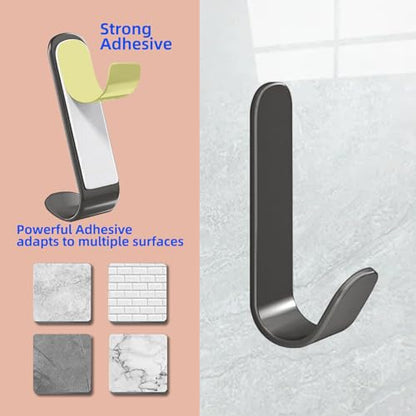 4 Pcs Adhesive Towel Hooks for Shower, Bathroom, Kitchen, Robe, Towel, Coat，Shower Hooks，Wall Hook Stick On Bathroom（Steel,Dark Gray）