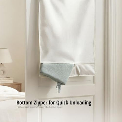 DECOMOMO Hanging Laundry Hamper - Laundry Bag with Hooks (White) | 22" x 35.8" Extra Large Hanging Laundry Basket with Bottom Zipper, Over The Door Storage for Clothes, Bathroom & Bedroom