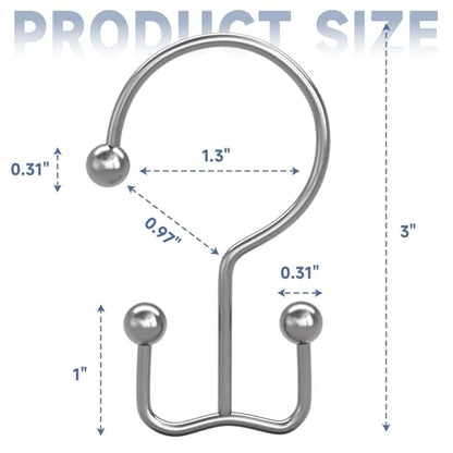 Titanker Shower Curtain Hooks Rings, Rust Resistant Metal Minimalist Simple Double Glide Shower Hooks Rings for Bathroom Shower Rods Curtains, Set of 12 Hooks - Chrome - color: Chrome, style: Minimalist