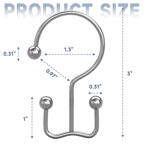 Titanker Shower Curtain Hooks Rings, Rust Resistant Metal Minimalist Simple Double Glide Shower Hooks Rings for Bathroom Shower Rods Curtains, Set of 12 Hooks - Chrome - color: Chrome, style: Minimalist