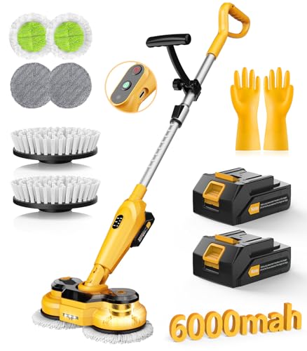 qimedo Cordless Electric Mop M3, 6000mAh, 2-in-1 Power Scrubber & Mops | 800RPM Floor Scrubber Machine, Automatic Spin Mops with Smart Display, Rotating Mop with LED Light & Water Spray