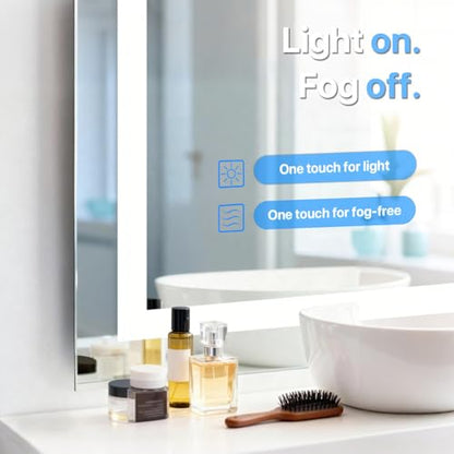 HYPERLITE Smart Mirror Bathroom 48"x32": Lighted Bathroom Mirror with Frontlights and Backlights - Wall Mounted LED Bathroom Mirror with Lights for Families with Children Luxury Home Owners - size: 32"L x 48"W