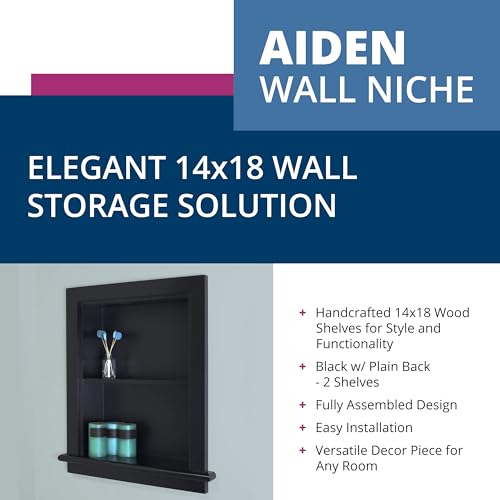 14x18 Aiden Recessed Wall Niche Medicine Cabinet Replacement, in The Wall Bathroom Cabinet Insert Shelf/Shelves, Made in North America, Real Wood, NO MDF, Plain, Black - color: Black, size: 14x18