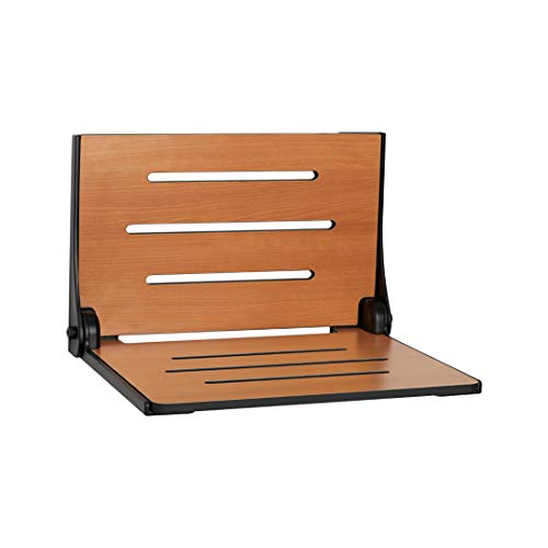 Seachrome SHAF-185155-PTS-S-MB Lifestyle & Wellness Silhouette Folding Wall Mount Shower Bench, Teak Seat with Matte Black Frame - color: Teak Seat With Matte Black Frame