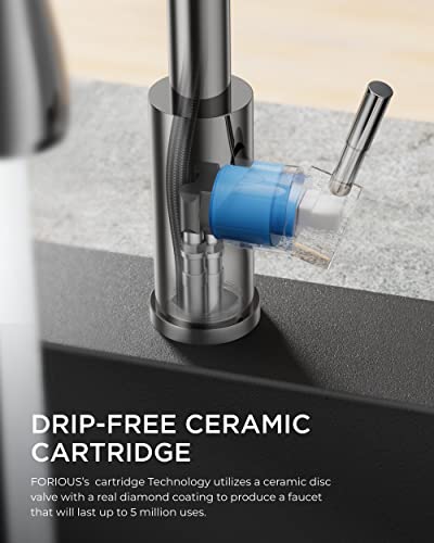 FORIOUS Kitchen Faucet with Soap Dispenser, Pull Down Sprayer, Chrome | High Arc Single Handle, Lead-Free Stainless Steel, 3 mode Sprayer, Classic Bar Sink Faucet for Outdoor Rv Laundry Camper - color: Chrome, style: Classic