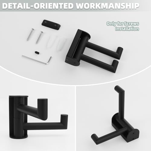 Angle Simple Swivel Towel Hook, Robe Coat Hook for Bathroom, Matte Black | Robust SUS304 Stainless Steel, Foldable 2 Arms, Compact & Functional, Kitchen Closet Hand Towel Holder, Screws Wall Mount - color: Matte Black, size: 1 Pack