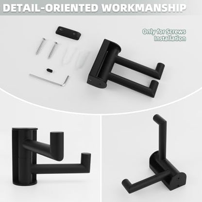 Angle Simple Swivel Towel Hook, Robe Coat Hook for Bathroom, Matte Black | Robust SUS304 Stainless Steel, Foldable 2 Arms, Compact & Functional, Kitchen Closet Hand Towel Holder, Screws Wall Mount - color: Matte Black, size: 1 Pack