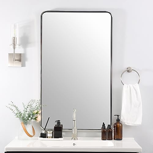 ANDY STAR Chrome Mirrors for Bathroom, 24x40’’ Chrome Rounded Rectangle Mirror Stainless Steel Metal Tube Framed (Anti-Rust), Wall-Mounted Horizontal/Vertical - color: Polished Chrome, size: 40"L x 24"W