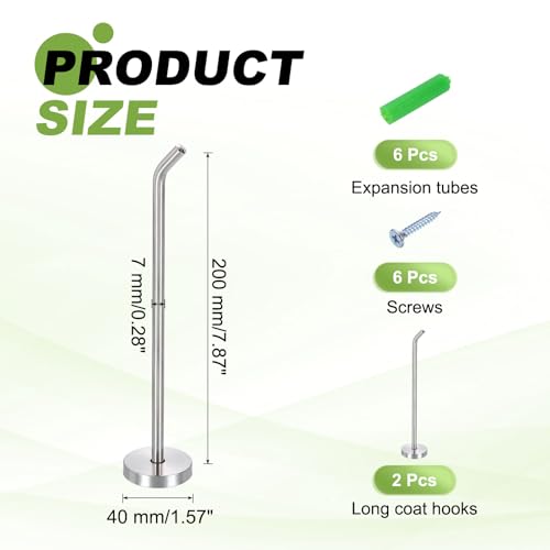 uxcell 2Pcs 8 Inch Coat Hooks, Stainless Steel Long Nose Wall Mount Hook, Robe Towel Hangers with Screws for Livingroom Bathroom Closets and Wardrobe, Silver Tone - color: Silver Tone, size: 8 Inch