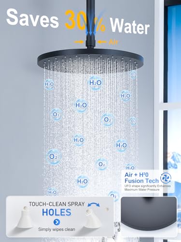 Woindo Shower Faucet Set 10" Rain Shower Head/8'' Side Shower Head and 3 Setting Handheld Ceiling Mount 3 Push Button Diverter Complete Rainfall Round Shower System Included Valve Trim Kit - color: Matte Black, style: 10"-R-Ceiling-02
