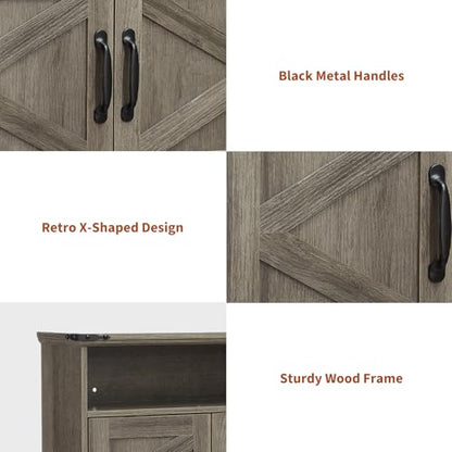 Bathroom Cabinet with Double Barn Doors – Wall Mounted Medicine Cabinet over Toilet with Adjustable Shelf & Drawer, 25" Wide Hangging Storage Cabinet for Bathroom, Kitchen, Laundry, Entryway Gray - color: Grey