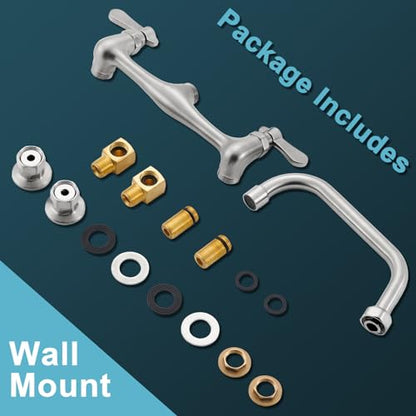 Wall Mount Commercial Sink Kitchen Faucet 8 Inch Adjustable Center | 8 Inch 360 Swivel Spout, Lead-free Brass, For Restaurant Laundry Utility Room, Easy to Install, CUPC NSF Certified - color: Gold, size: 8 Inch Spout