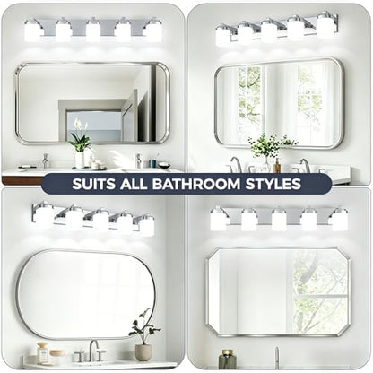 36.5 Inches Bathroom Vanity Light, 5-Light Chrome Bathroom Light Fixtures Over Mirror, Bathroom Light Shower Lamp with Milky White Square Glass Shade, Modern Farmhouse Lighting Fixtures - color: Chrome, size: 36.5 Inch : 5-lights