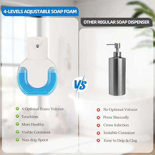 Automatic Soap Dispenser Touchless,Rechargeable Foaming Soap Dispenser,15oz/420ml Smart Hand Soap Dispensers,4-Level Adjustable,Wall Mount for Bathroom Kitchen Dish Soap,Hands-Free - color: White, style: Foam