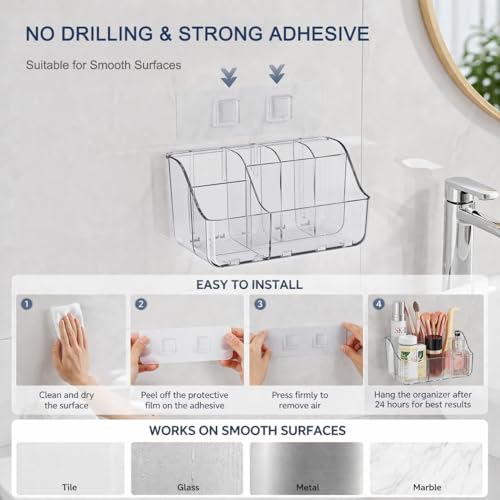 Sotfamily Clear Kids Toothbrush Holders for Bathrooms, 2-Pack(No-Drill) | Space-Saving Wall-Mounted Tooth Brush & Toothpaste Holder for Bathroom Countertop or Wall, Bathroom Organizers and Storage - size: 2 Packs