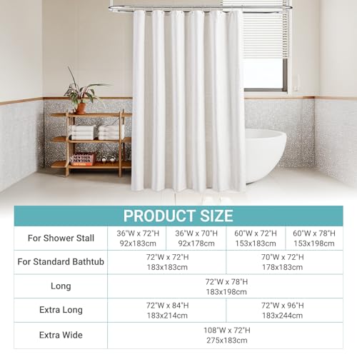 Linen Shower Curtain with 12 Hooks Modern Heavy Duty Washable Fabric Curtain Set Waterproof Thick Cloth Shower Curtains for Bathroom Bathtub Washable, 72x96,Linen White - color: Linen White, size: 72"W x 96"L (Pack of 1)