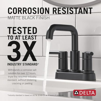 Delta Nicoli Centerset Matte Black Bathroom Faucet, 4 Inch 3 Hole Bathroom Sink Faucet for Vanity, Push-Pop Drain Assembly, Matte Black 25849LF-BL - color: Matte Black