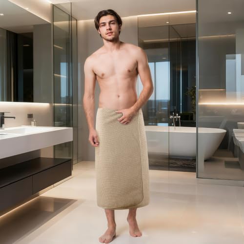 POLYTE 380 GSM Poly Blend Microfiber Quick Dry Waffle Bath Towel, 30x60 in | 2 Pack, Oversize, Lint Free, Body Towel - color: Beige