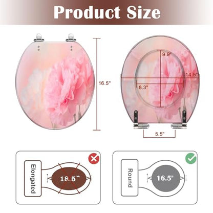 Round Toilet Seat Pink Flowers Bouquet light pink soft Resin Toilet Seat Slow Quiet Close with Quick-Release Hinges Toilet Seat with Cover Easy to Clean Install - color: Multi6, size: 16.5"x14.5"