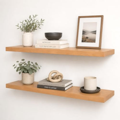 Floating Wall Shelves, Solid Natural Wood, Large and Small-Kitchen and Bathroom Shelf, Heavy Duty, Made in USA Set of 2 (Aged Oak, 24Wx8D) - color: Aged Oak, size: 24Wx8D