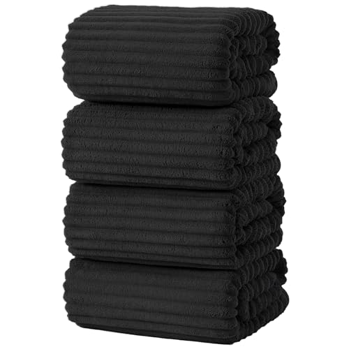 4 Piece Bath Towels, 30"x60" Microfiber Towels Set, Black | Large Bathroom Towels, Soft Touch, Highly Absorbent, Quick Dry, Lint Free, Long-Lasting, Family Use, Guest Bath & Daily Use - color: Black, size: 30x60 Bath Towels of 4
