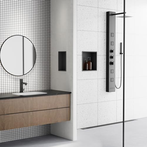 Achelous Stainless Steel Insert Shower Niche 12" X 12" NO Tile Needed, Bathroom Wall Niche Recessed Shower Shelf Organizer, Wall-Inserted Niche Recessed Shower Caddy, Matte Black - color: Matte Black, size: 12" X 12"