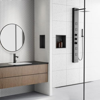 Achelous Stainless Steel Insert Shower Niche 12" X 12" NO Tile Needed, Bathroom Wall Niche Recessed Shower Shelf Organizer, Wall-Inserted Niche Recessed Shower Caddy, Matte Black - color: Matte Black, size: 12" X 12"