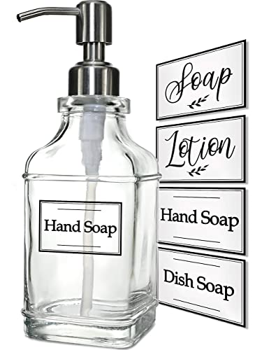 JASAI Antique Design Soap Dispenser with Rust Proof 304 Stainless Steel Pump, Refillable Glass Soap Dispenser with 10Pcs Clear Stickers, Premium Kitchen & Bathroom Soap Dispenser | Refillable Glass Soap Dispenser with 10Pcs Clear Stickers, Premium Kitchen