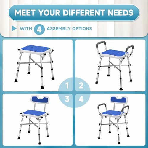 Shower Chair for Inside Shower, 600 lb Adjustable Chair with Arms and Back | FSA/HSA Eligible, 600lb Capacity, Crossbar Design, Adjustable Height, Tool-Free, Non-Slip Bath Chair for Elderly and Disabled - color: Blue