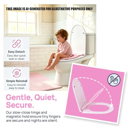 Toddler Toilet Seat with Built-In Child Seat, Soft Close, Pink | Quick-release design removes easily for deep cleaning around hinges and hard-to-reach areas, keeping the toilet cleaner. - size: 18Pink
