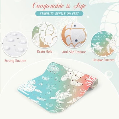 SHUCHING Sea Turtle Bath Mat for Tub Non Slip-40x16 Inch | Bathtub Mat for Women Mold Free, Long Shower Mat for Inside Shower with Suction Cup, Machine Washable - color: Abstract Sea Turtle
